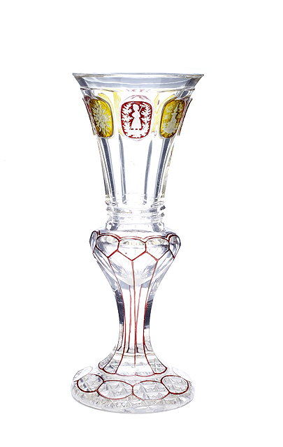 Appraisal: A Bohemian clear glass fluted vase th centurydecorated with amber