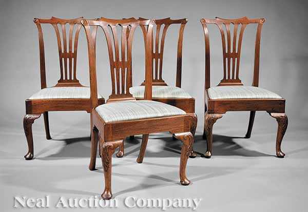 Appraisal: A Set of Four Georgian Carved Mahogany Side Chairs mid-