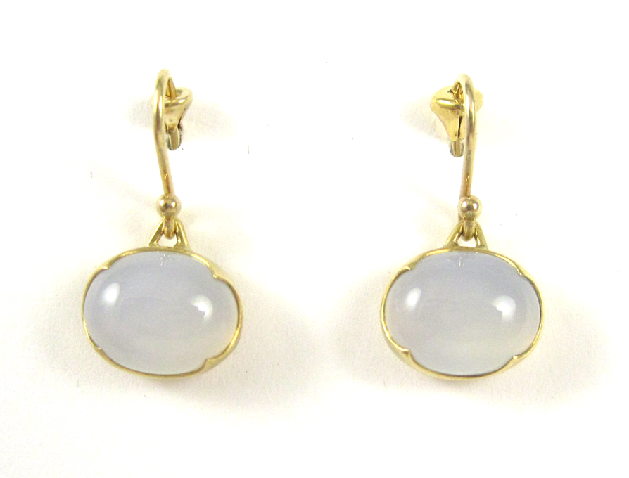 Appraisal: PAIR OF MOONSTONE AND EIGHTEEN KARAT GOLD EARRINGS Each Gabriella