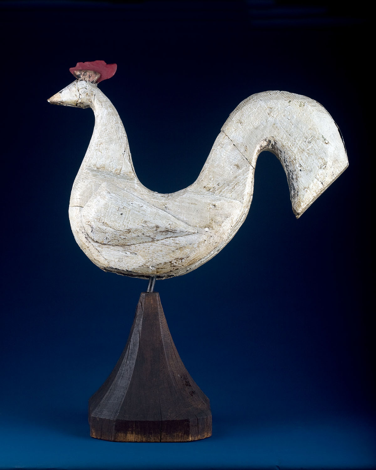 Appraisal: FOLK ART PRIMITIVE CARVED ROOSTER WEATHERVANE IN WHITE PAINT Height