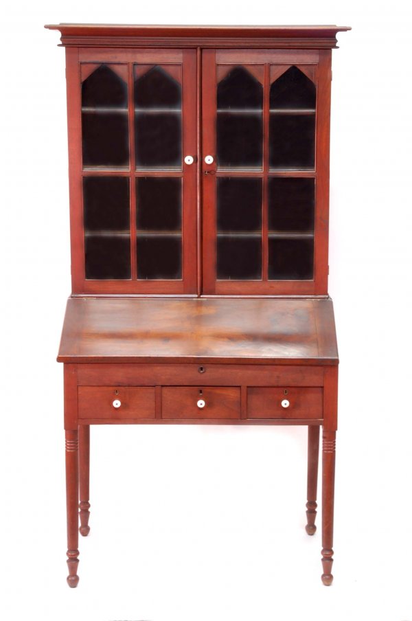 Appraisal: Plantation desk Top with three shelves and two glass four