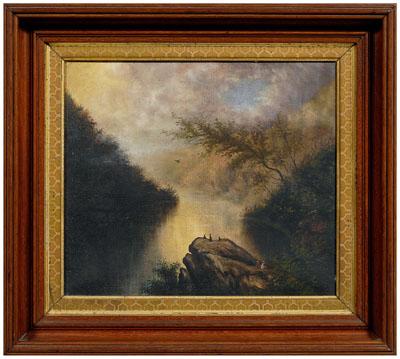 Appraisal: Hudson River School painting figures on a rocky outcropping overlooking