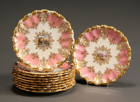 Appraisal: Set of Ten Coalport Topographical Service Plates Retailed by Tiffany