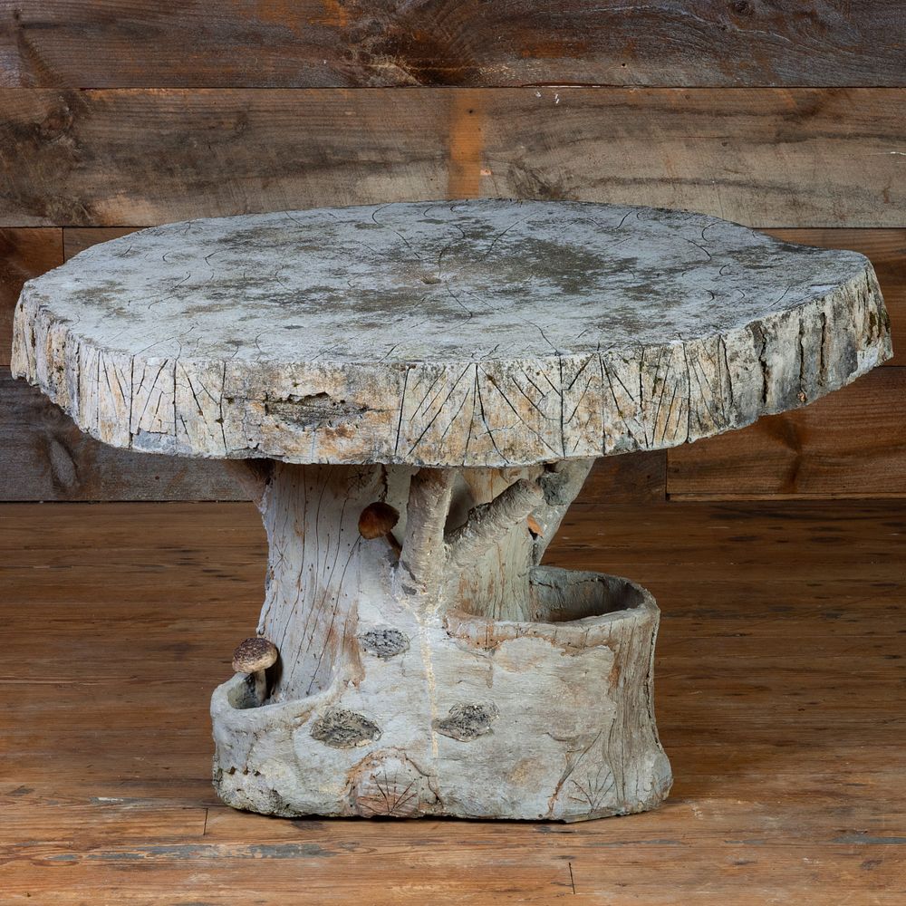 Appraisal: Grey Painted Composition Faux Bois Garden Table x in diam