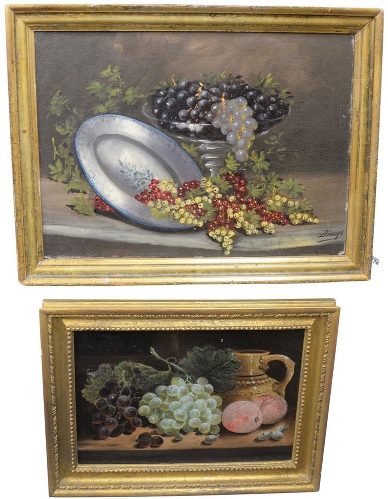 Appraisal: Two Framed Still Lives one with grapes and pitcher signed