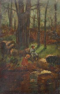 Appraisal: th c Wooded River Landscape with Children th c Wooded