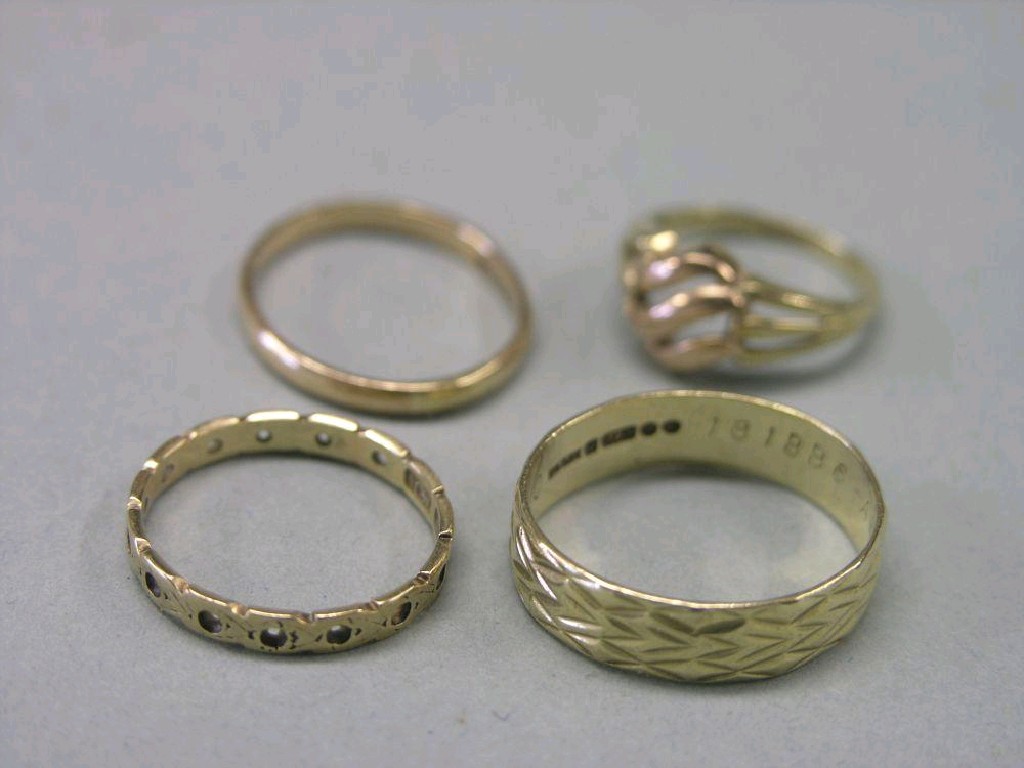 Appraisal: Four various ct gold rings grams