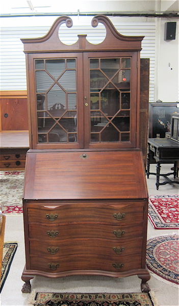 Appraisal: CHIPPENDALE STYLE MAHOGANY SECRETARY BOOKCASE The Maddox Table Co Jamestown