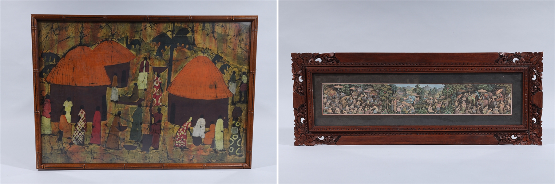 Appraisal: Two ethnographic paintings including a painting on linen depicting a