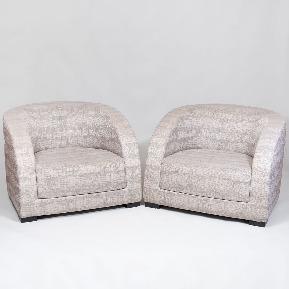 Appraisal: Pair of Modern Italian Faux Snake Skin Embroidered Linen Tub