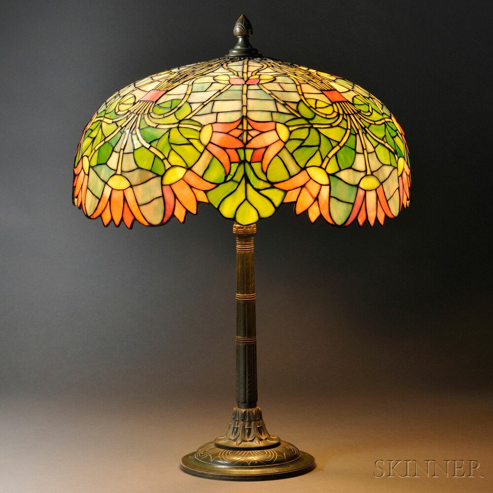 Appraisal: Mosaic Glass Egyptian Revival Table Lamp Attributed to Gorham Art