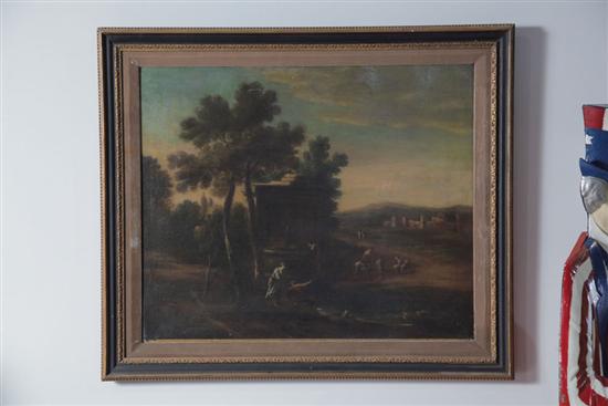 Appraisal: FRAMED OIL ON CANVAS Depicting a landscape scene with a