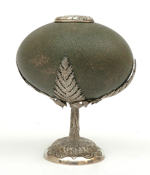 Appraisal: AN AUSTRALIAN SILVER MOUNTED EMU EGG Maker's mark H Steiner