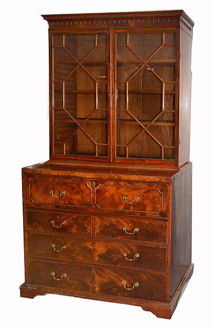 Appraisal: A GEORGE III MAHOGANY SECRETAIRE BOOKCASE the interior fitted a