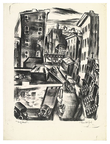 Appraisal: RIVA HELFOND New York Street Lithograph circa x mm x