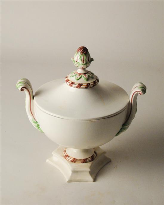 Appraisal: An Italian Covered Urn white porcelain green and brown knob