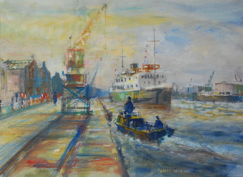 Appraisal: ROBERT BINDLOSS b GOUACHE A PAIR Mersey Docks and ships