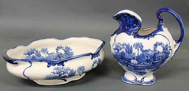 Appraisal: Staffordshire Flow Blue oval wash basin and pitcher late th