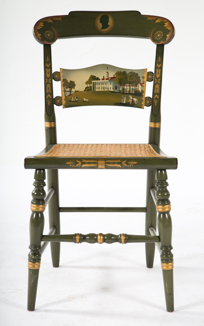 Appraisal: Hitchcock paint decorated cane seat side chair th century commemorating