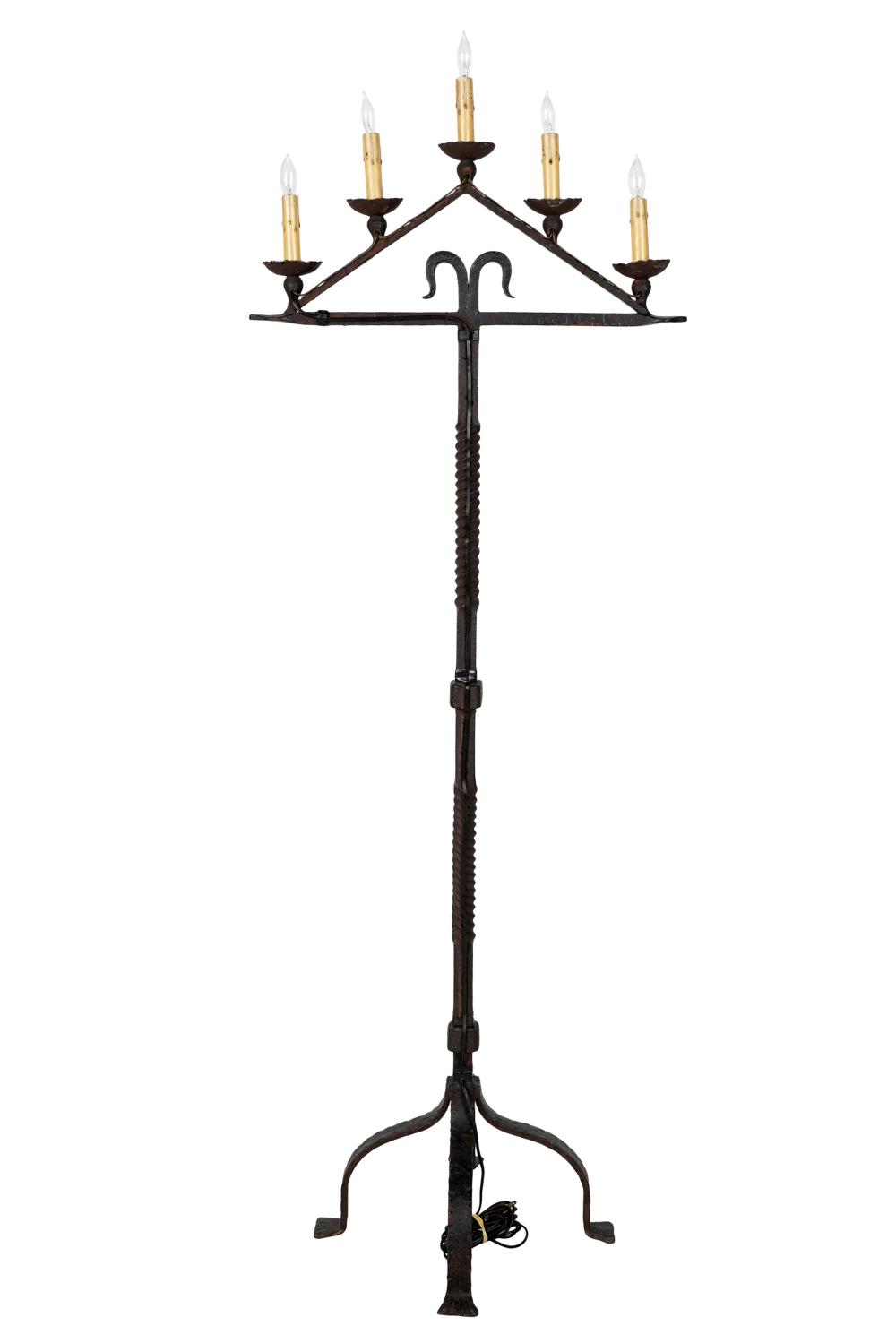 Appraisal: WROUGHT-IRON SPANISH REVIVAL FIVE-LIGHT TORCHIEREelectrified inches high Condition