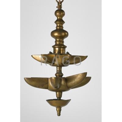 Appraisal: FRENCH ART DECO Helice twelve-light bronze chandelier s Unmarked Fixture