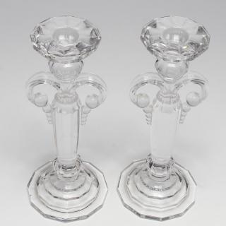 Appraisal: Pair of Colorless Molded Glass Candlesticks Columnar form Each H