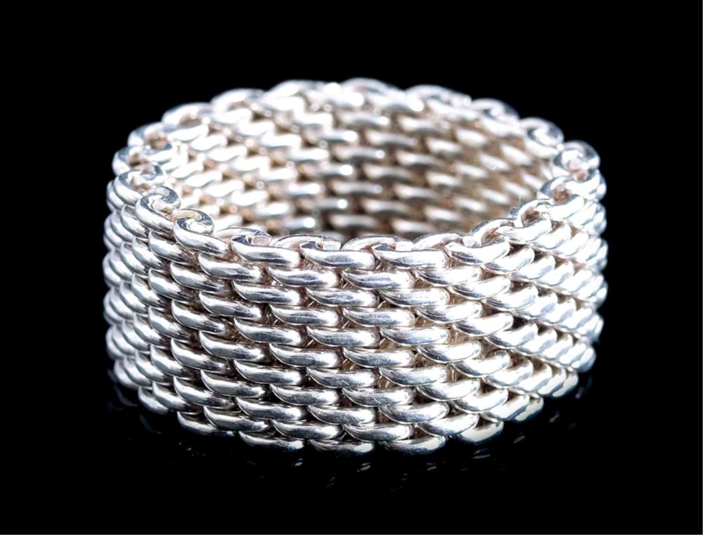 Appraisal: TIFFANY CO SOMERSET MESH WEAVE RINGTiffany Co sterling silver Somerset