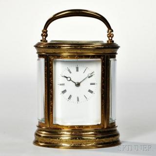 Appraisal: Japy Freres Oval Carriage Clock Paris c engraved oval brass