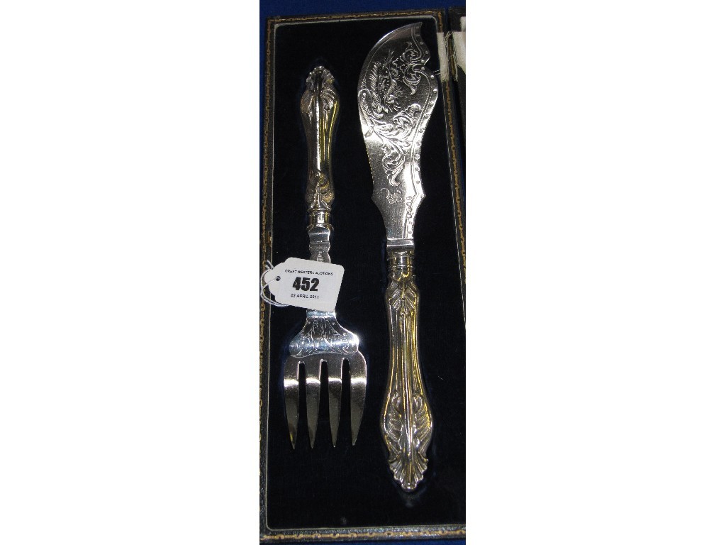 Appraisal: Cased pair of silver plated fish servers