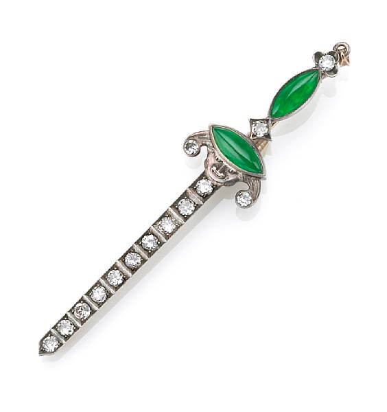 Appraisal: A diamond and jadeite brooch-pendant in the form of a