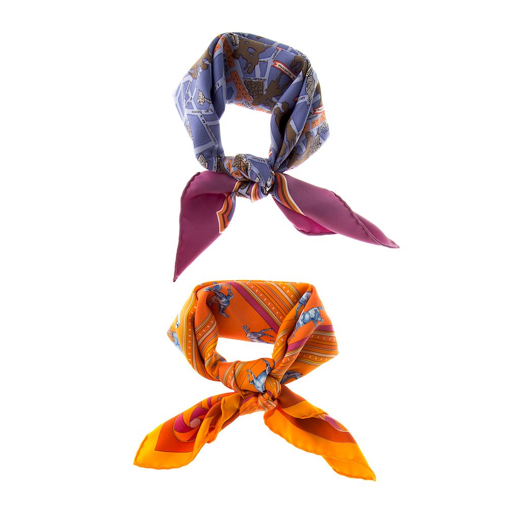 Appraisal: Hermes Sequences Scarf Les Amoureux Scarf Orange and multicolor Hermes