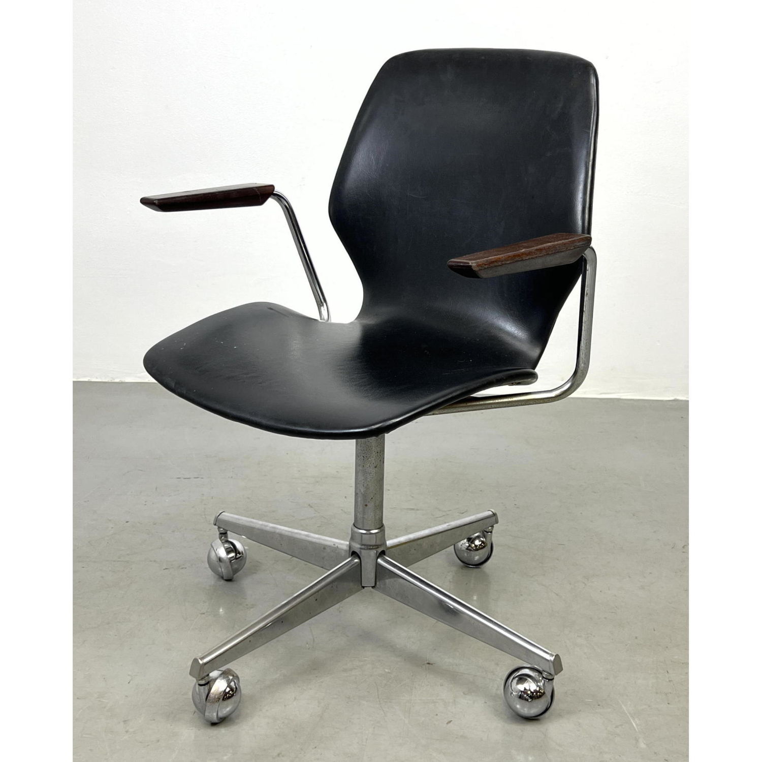 Appraisal: WESTNOFA Black Vinyl Chrome Office Desk Chair Wood Trim Arms