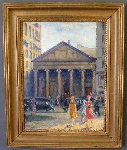 Appraisal: Oil on artist board painting of the New York Stock