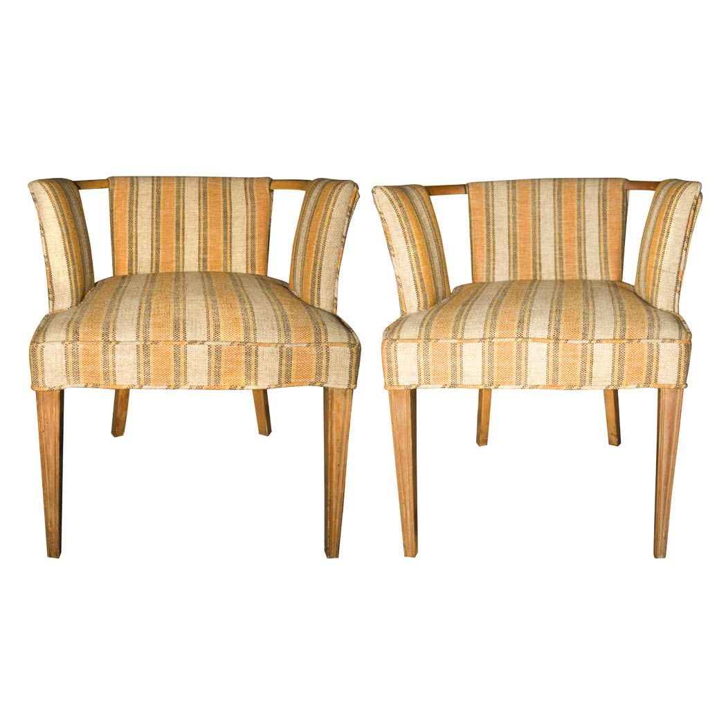 Appraisal: Pair of Art Deco Upholstered Fruitwood Tub Chairs