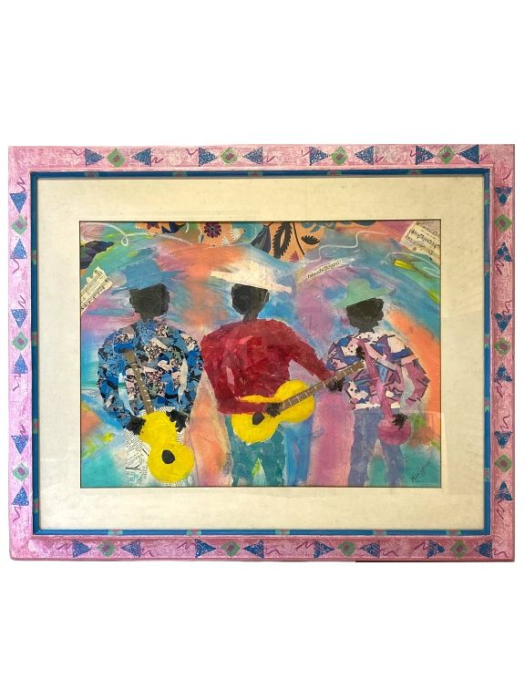 Appraisal: Haitian Mixed Media Music Players Signed Haitian Mixed Media Music