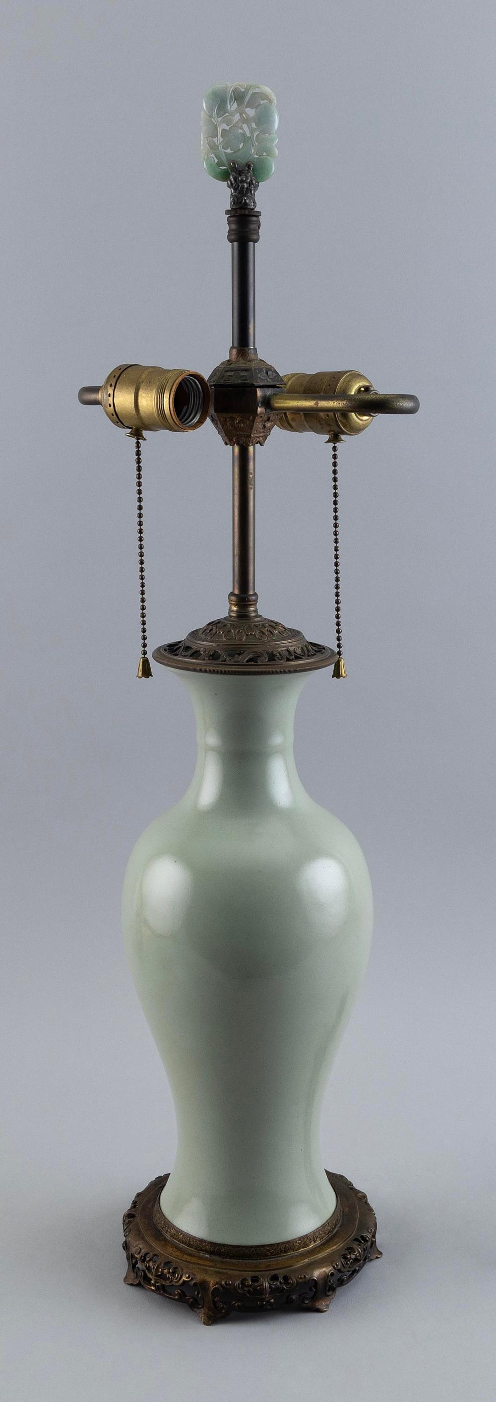 Appraisal: CHINESE CELADON PORCELAIN VASE MOUNTED AS A TABLE LAMP LATE