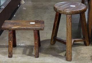 Appraisal: Two Asian Stools lot of Asian wooden stools one with