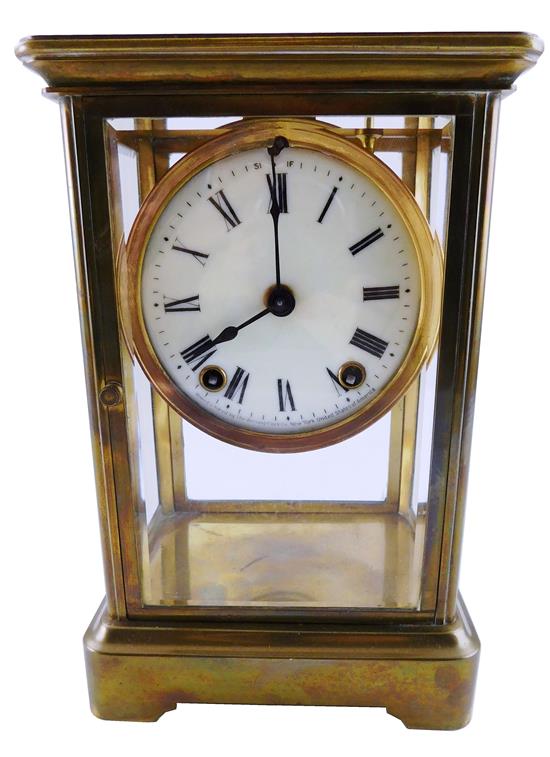 Appraisal: Ansonia Brass Crystal Regulator clock four glass panel sides black