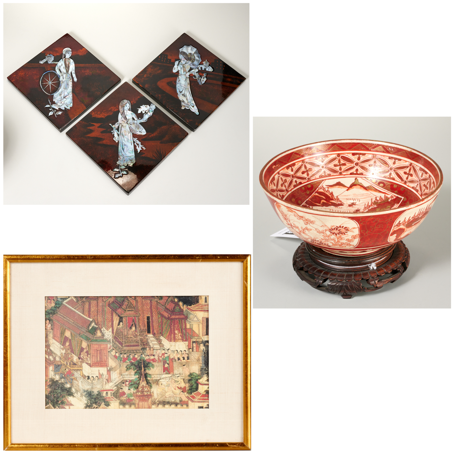 Appraisal: JAPANESE PLAQUES PRINT AND PORCELAIN BOWL th th c incl