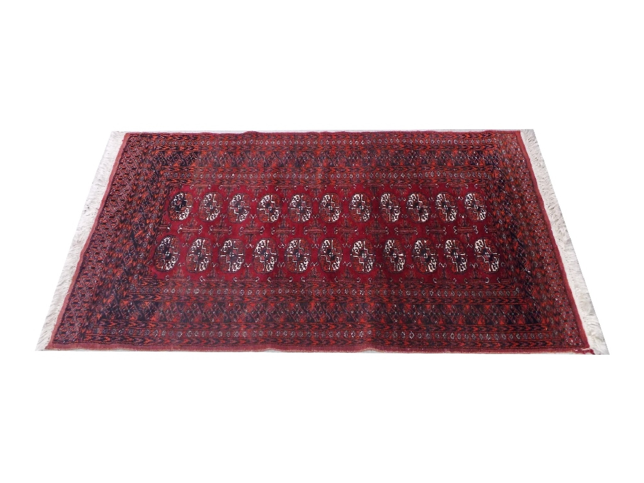 Appraisal: Bokhara floor rug decorated with various geometric medallions upon an