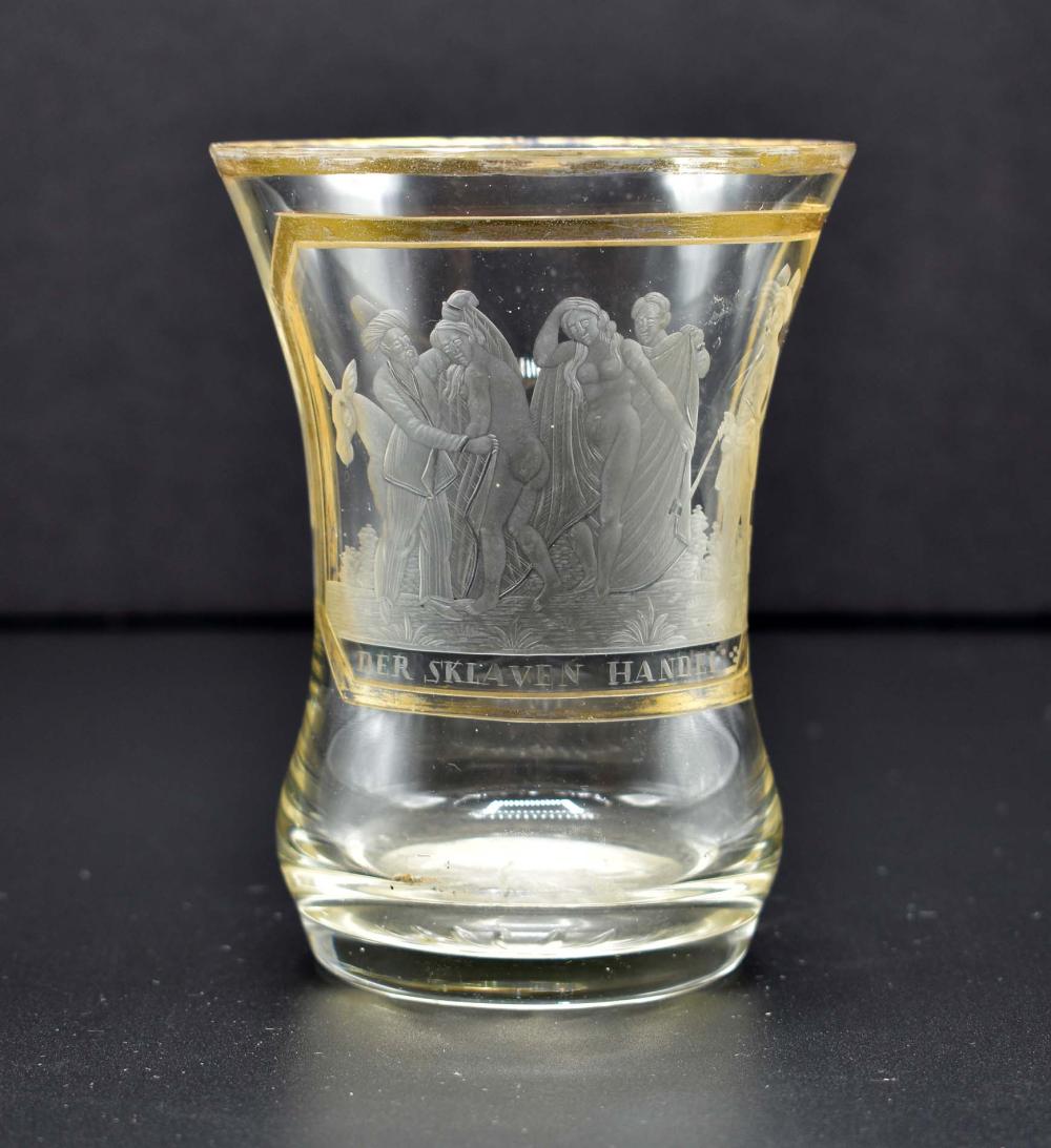 Appraisal: BOHEMIAN ENGRAVED SLAVE TRADER GLASS BEAKEREarly to Mid- th Century