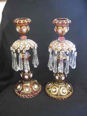 Appraisal: Pair of Bohemian Art Glass Lustresor candlesticks attributed to Baccarat