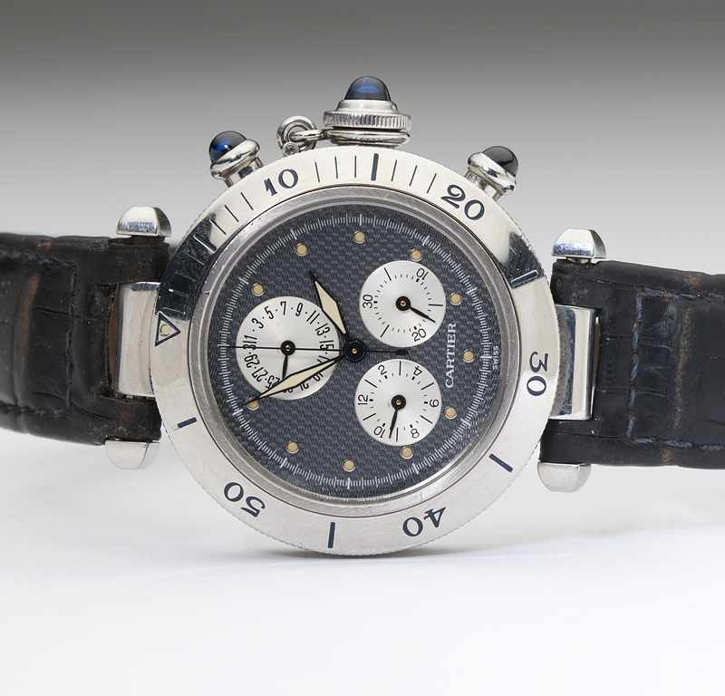 Appraisal: A quartz chronograph stainless steel wristwatch Cartier ''Pasha'' The circular