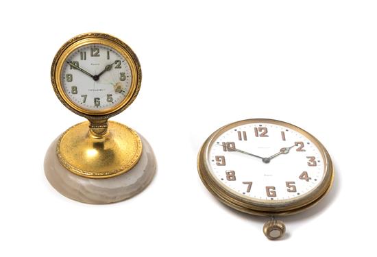 Appraisal: Sale Lot Two American Gilt Metal Desk Clocks tiffany co