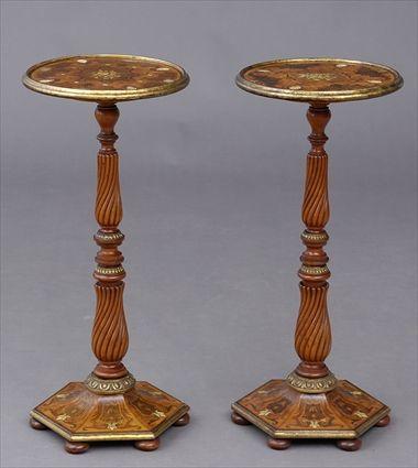 Appraisal: PAIR OF LATE VICTORIAN MARQUETRY-INLAID SATINWOOD AND PARCEL GILT PEDESTALS