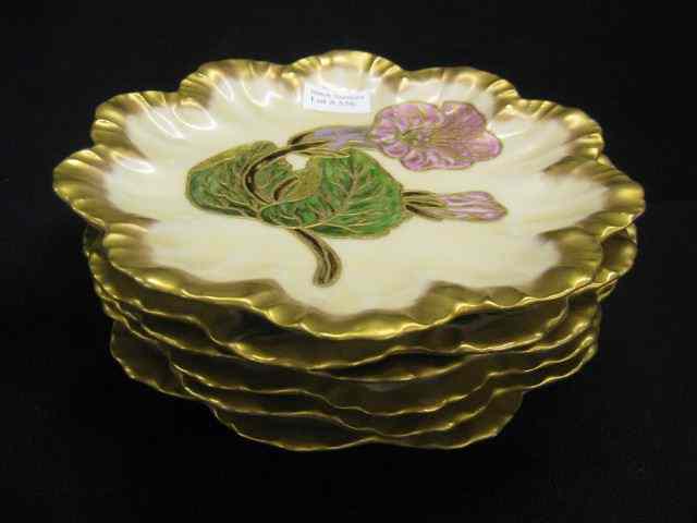 Appraisal: Limoges Handpainted Porcelain Plates floral gold on flora form shape