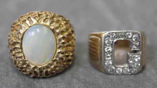 Appraisal: Two Kt Gold Men's Rings Includes one Opal and kt