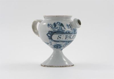 Appraisal: A delftware wet drug jar with flanged spout inscribed S