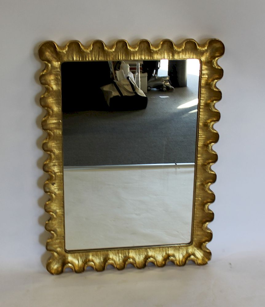 Appraisal: MIDCENTURY Gilt Wood Mirror With Ruffeled Edge Great looker and