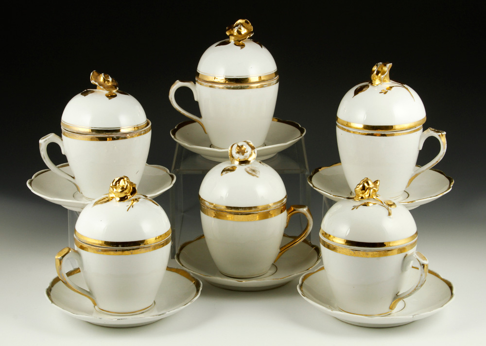 Appraisal: - Set of Covered Cups and Saucers Set of six